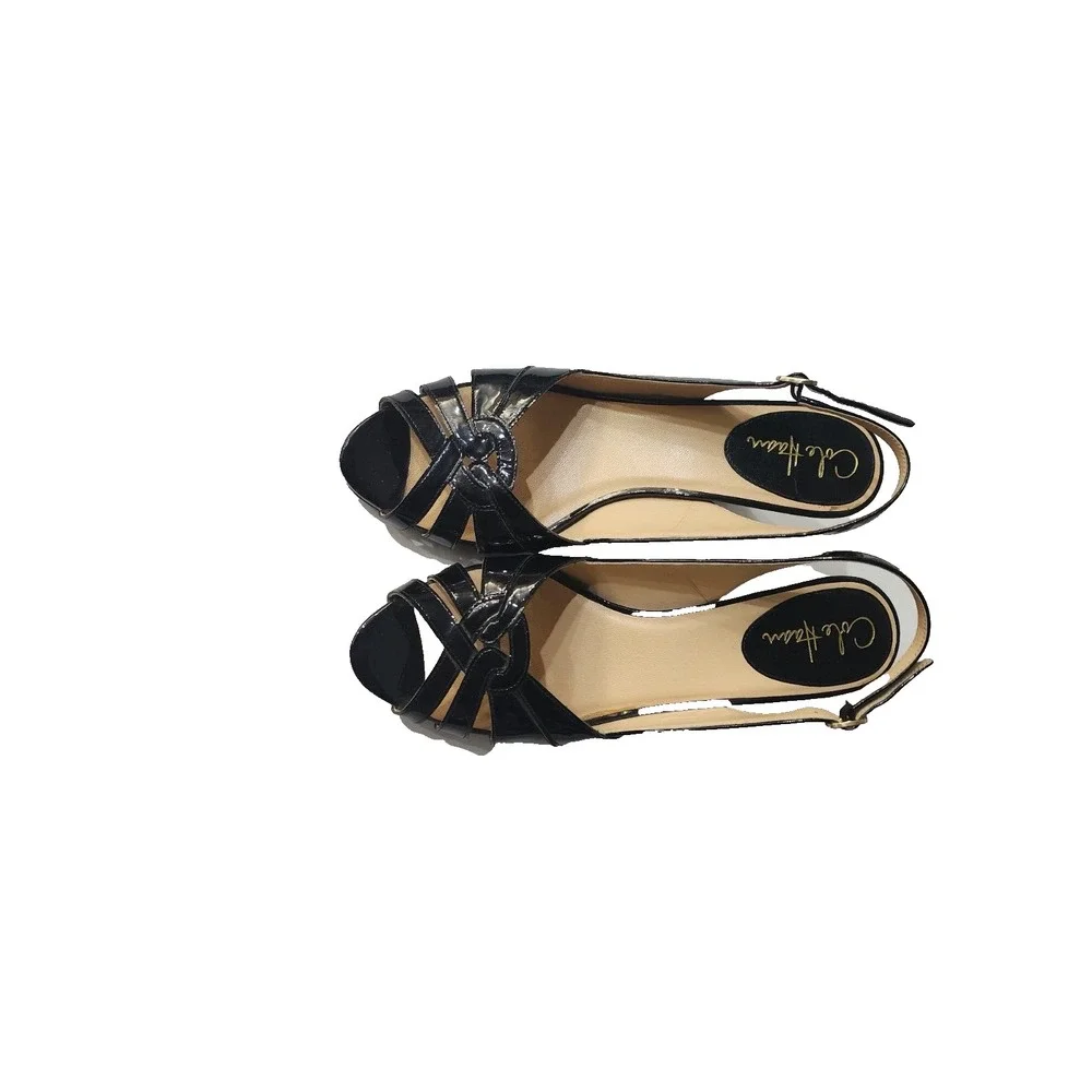 COLE HAAN Women's Black Patent Leather Heels Open Toe Slingback Sandals Size 10B